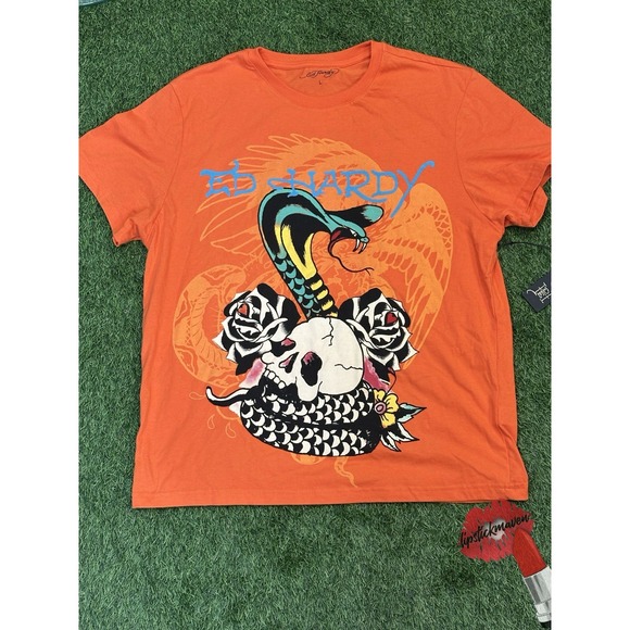 Ed Hardy Other - Ed Hardy Rose Cobra T-Shirt Large Tee Orange Blue Lettering NWT Graphic‎ Shirt